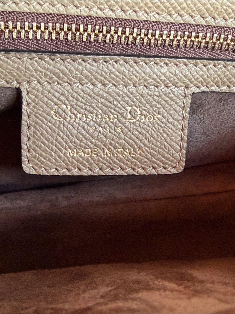 Christian Dior Taupe Classic Saddle Bag in Grained Leather with Gold Hardware - Picture 10 of 17